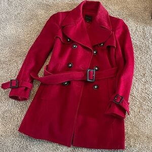 Women’s Red Wool Blend Double-Breasted Belted Peacoat